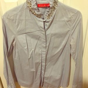 Elle Size 6 Button Down with jewels around collar